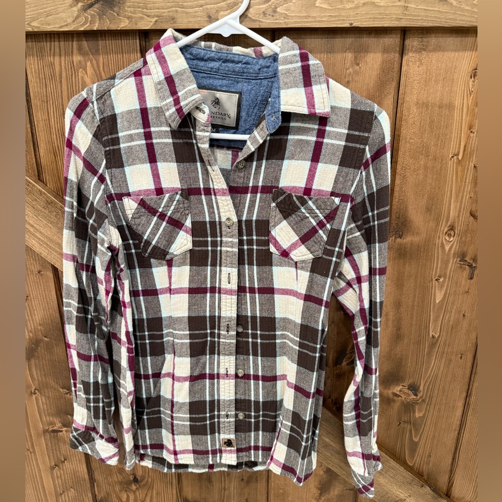 Legendary Whitetails Brown Cream and Maroon Plaid Button-Down Shirt